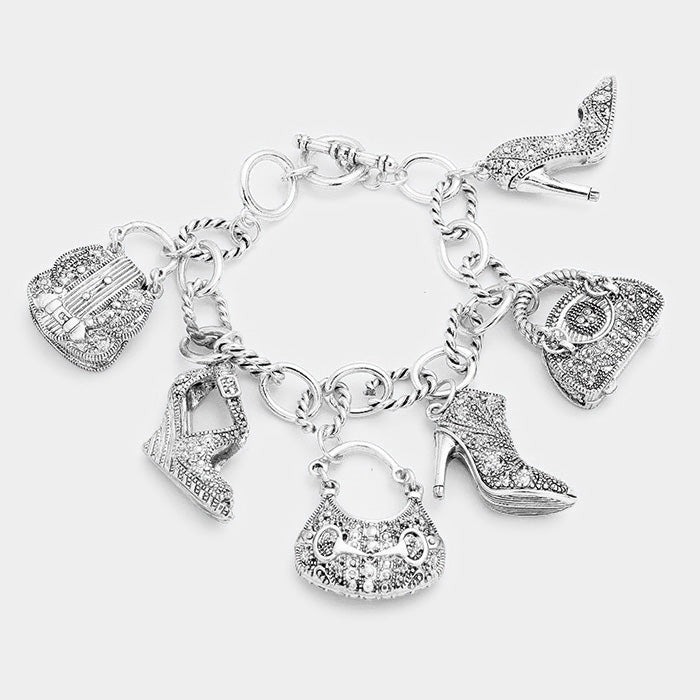 Heel & Bag Charm Bracelet Silver Multi