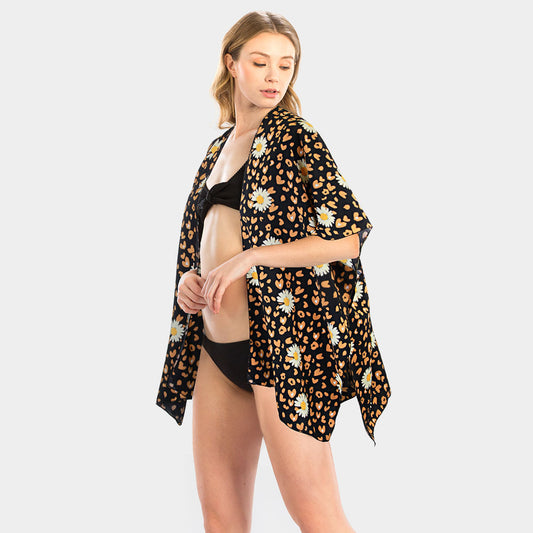 Leopard Daisy Kimono Poncho - iBESTEST.com