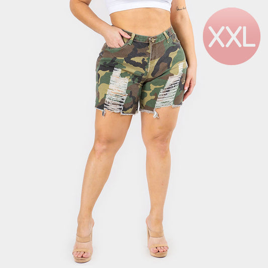 Camo Destroyed Denim Shorts - iBESTEST.com