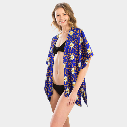 Leopard Daisy Kimono Poncho - iBESTEST.com