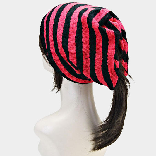 Striped Ponytail Beanie Hat - iBESTEST.com