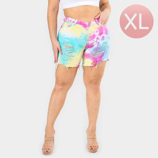 Tie Dye Destroyed Denim Shorts - iBESTEST.com