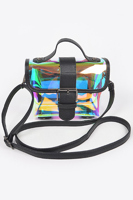 Vegan Iridescent 7 Inch Crossbody Bag in Black